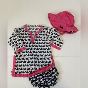 Pottery Barn Kids Blue Whale Baby Cover Up Outfit with Hat 6-12M